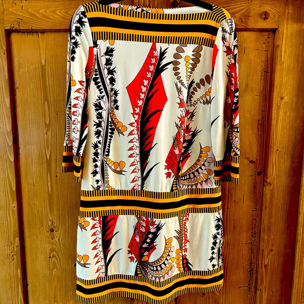 Ali Ra Dress cream with black gold orange and brown size 10
